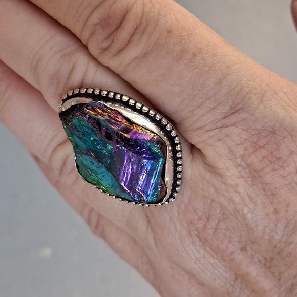 New Rainbow Titanium Crystal Quartz 925 Silver Statement Ring. - Picture 5 of 13